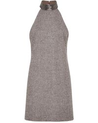 Brunello Cucinelli - Vestido de tweed con cuello halter - Lyst