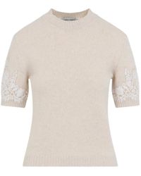 Alberta Ferretti - Lace-Trim Short-Sleeve T-Shirt - Lyst