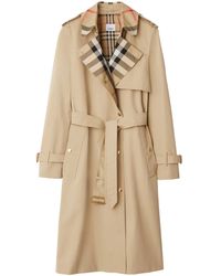 Burberry - Gabardine Trenchcoat Met Geruite Kraag - Lyst