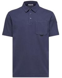 Moncler - Leather-Logo Cotton Polo Shirt - Lyst