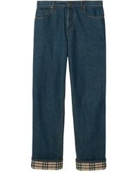 Burberry - Check Turn-Up Straight Jeans - Lyst