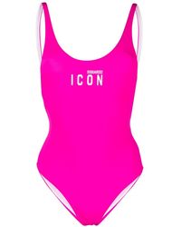 DSquared² - Icon-print Open-back Swimsuit - Lyst