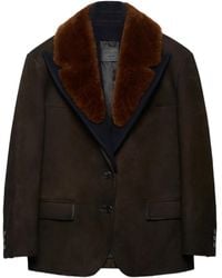 Prada - Shearling-collar suede coat - Lyst