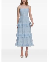 Self-Portrait - Lace-Trimmed Tiered Midi Dress - Lyst