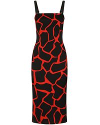 Dolce & Gabbana - Giraffe-print Charmeuse Calf-length Dress - Lyst