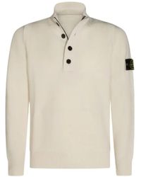 Stone Island - Pullover Mit Knopfleiste Und Logo-Patch - Lyst