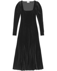 Ganni - Square-Neck Velvet Maxi Dress - Lyst