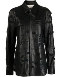 Elie Saab - Floral-embroidered Leather Shirt Jacket - Lyst