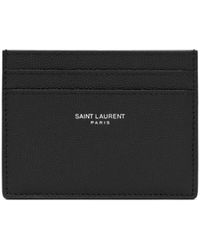 Saint Laurent - Porte-cartes en cuir grainé à logo estampé - Lyst