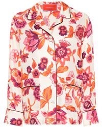 La DoubleJ - Floral-Print Silk Pajama Shirt - Lyst