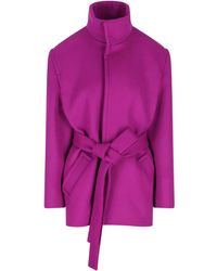 Saint Laurent - Wollen Jas Met Ceintuur - Lyst
