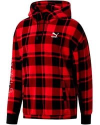 PUMA - Check-Pattern Drawstring Hoodie - Lyst
