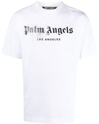 Palm Angels - T-Shirt aus Baumwoll-Jersey mit Kristallen und Logoprint - Lyst