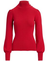 Ralph Lauren - Button-Trim Ribbed-Knit Sweater - Lyst