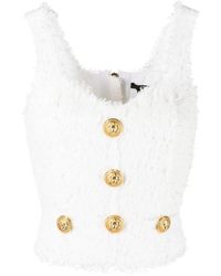 Balmain - Embellished Tweed Sleeveless Top - Lyst