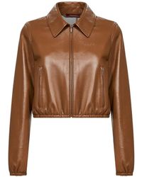 Gucci - Embossed-Logo Leather Jacket - Lyst