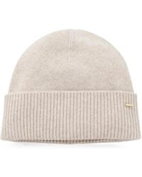 BOSS - Cashmere Beanie With Metalic Logo Trim - Lyst