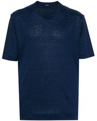 Zegna - Linnen T-shirt Met Tonale Stiksels - Lyst