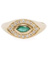 Zoe Chicco - 14kt Yellow Gold Eye Emerald And Diamond Ring - Lyst