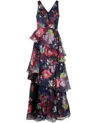 Marchesa - Floral-embroidered V-neck Maxi Dress - Lyst