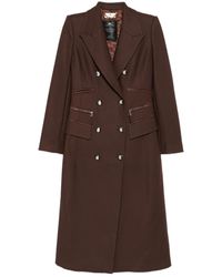 Elisabetta Franchi - Double-Breasted Leather-Trimmed Coat - Lyst