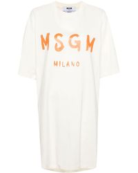 MSGM - Logo-print Cotton T-shirt Dress - Lyst