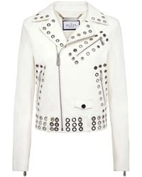 Philipp Plein - Eyelet-Embellished Leather Biker Jacket - Lyst