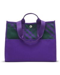 Burberry - Check-pattern Leather Tote Bag - Lyst
