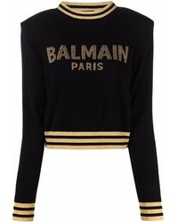 Balmain - Cropped-Pullover mit Logo - Lyst