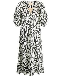 Cala De La Cruz - Botanical-Print Button-Up V-Neck Dress - Lyst