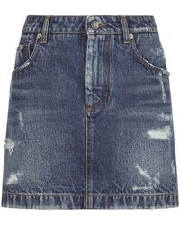 Dolce & Gabbana - Distressed Denim Miniskirt - Lyst