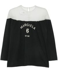 MM6 by Maison Margiela - Logo-Print Sheer-Panel T-Shirt - Lyst