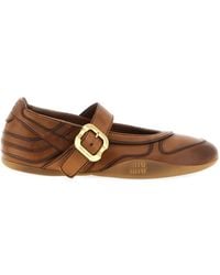 Miu Miu - Gymnasium Leather Ballerinas With Strap And Buckle - Lyst