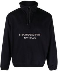 Emporio Armani - Logo-embroidered Wool-cashmere Blend Sweatshirt - Lyst