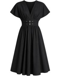 DKNY - Buckle-Detail Gathered Midi Dress - Lyst