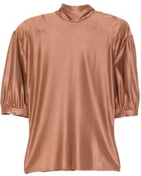 Rabanne - High-Neck Gathered-Waist Blouse - Lyst