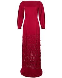 Alberta Ferretti - Laser-Cut Long-Sleeved Flared Maxi Dress - Lyst