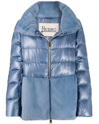 Herno Doudoune à empiècement en fourrure artificielle - Bleu