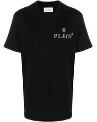 Philipp Plein - T-shirt nera a maniche corte con placca logo - Lyst