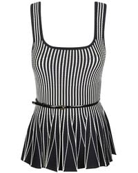 Elisabetta Franchi - Striped Belted Top - Lyst