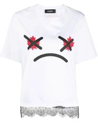 DSquared² - Lace-Trim Graphic-Print T-Shirt - Lyst