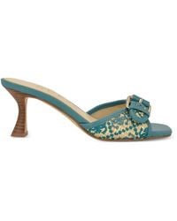 Guess - Buckle-Detail Raffia-Effect Sandals - Lyst