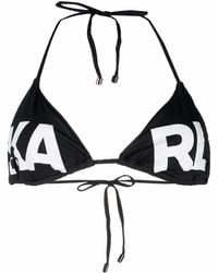 KARL LAGERFELD - Top De Bikini Con Logo Y Cuello Halter - Lyst