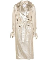 Genny - Engraved-Buttons Pinstriped Maxi Coat - Lyst