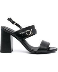 Calvin Klein - 100Mm Logo-Plaque Leather Sandals - Lyst