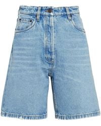 Prada - Triangle-Logo High-Rise Denim Shorts - Lyst
