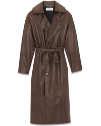 Saint Laurent - Belted Leather Trenchcoat - Lyst
