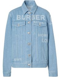 Burberry Horseferry Print Bleached Denim Jacket - Blue