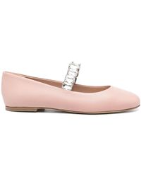 Casadei - Crystal Leather Ballet Flats - Lyst