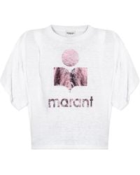 Isabel Marant - T-Shirt aus Leinen mit Metallic-Logo - Lyst